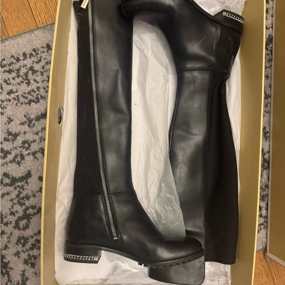 Michael Kors Black Leather Boots with Silver Zipper - Picture 2 of 4